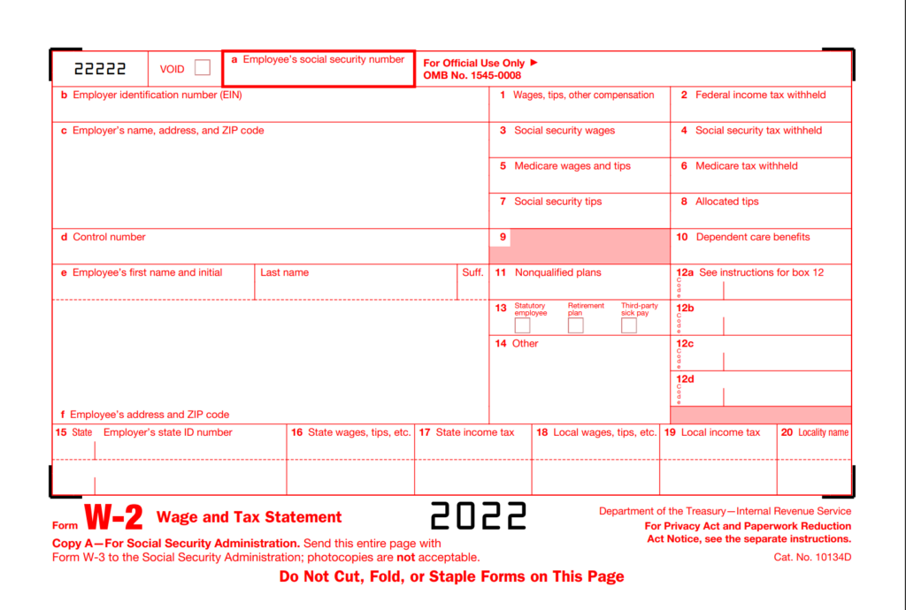W2 form 2022 Printable